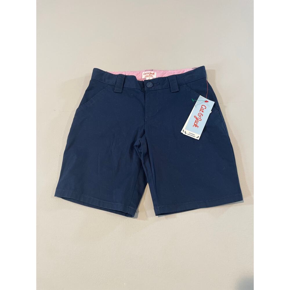Cat & Jack Size 7 Girls Navy Chino Shorts – Adjustable Waist, Uniform‑Ready
